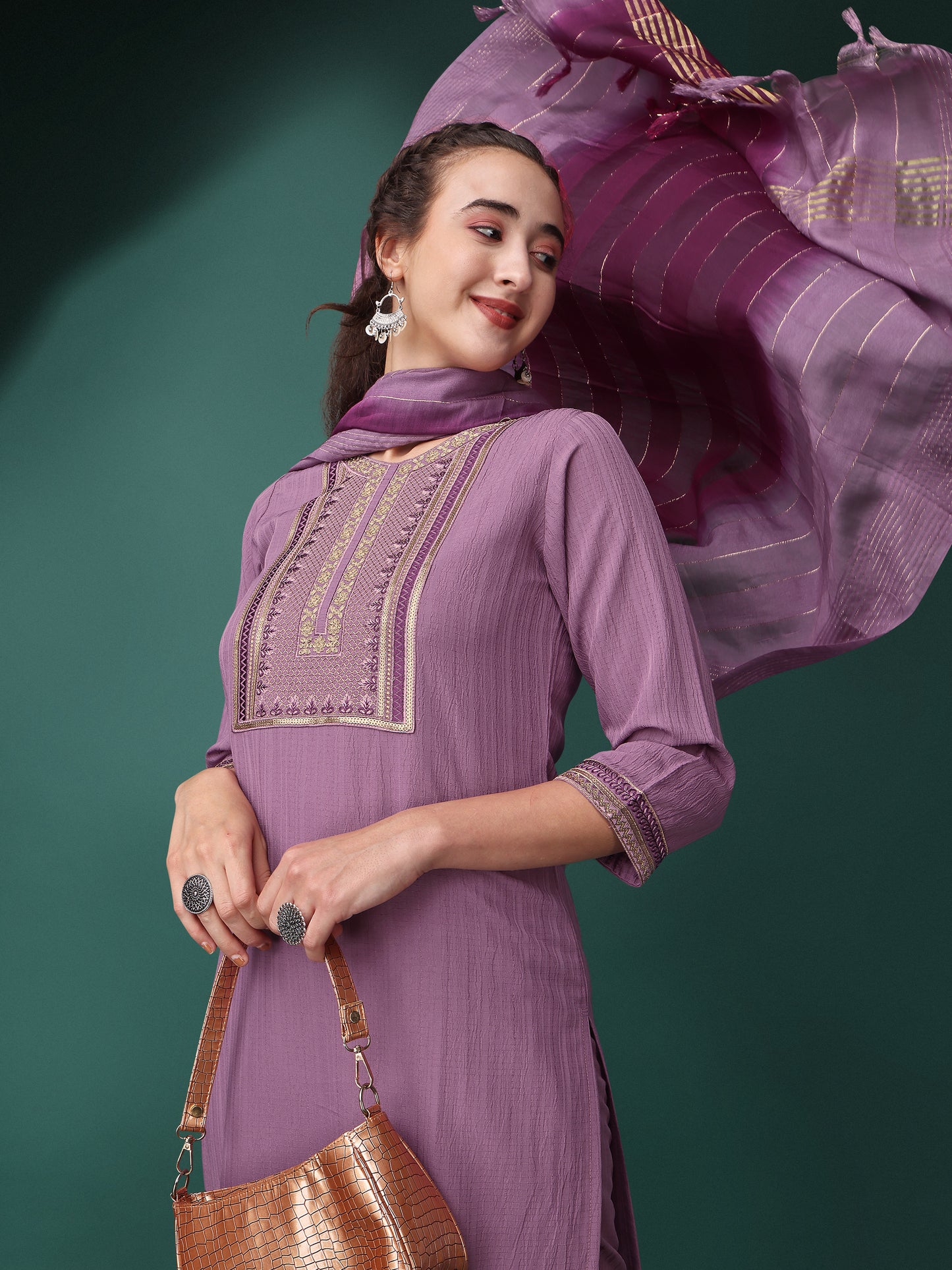 Silk Blend Sequence Embroidery Work Kurta Set With Dupatta