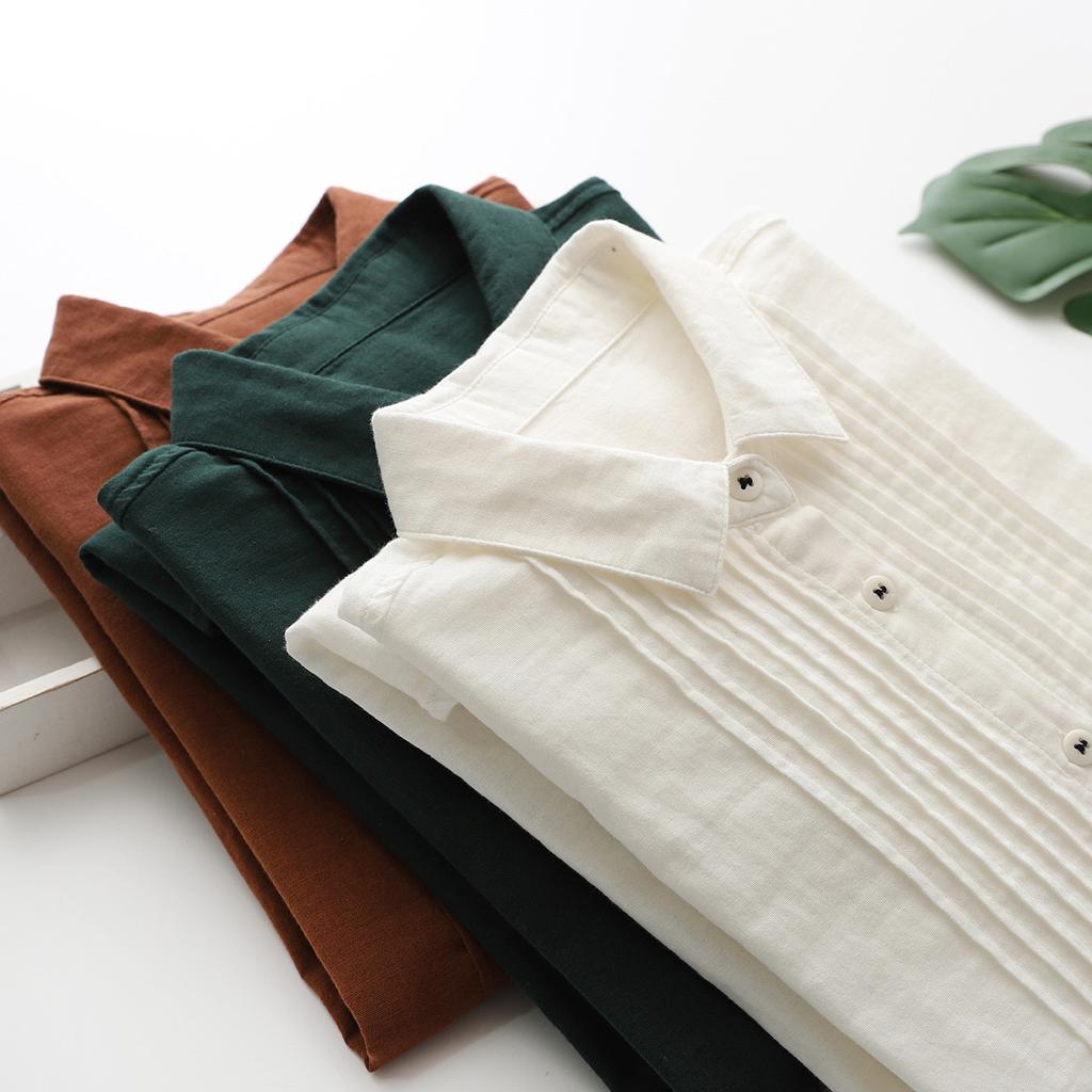 Cotton Solid Long Sleeve Shirt Women
