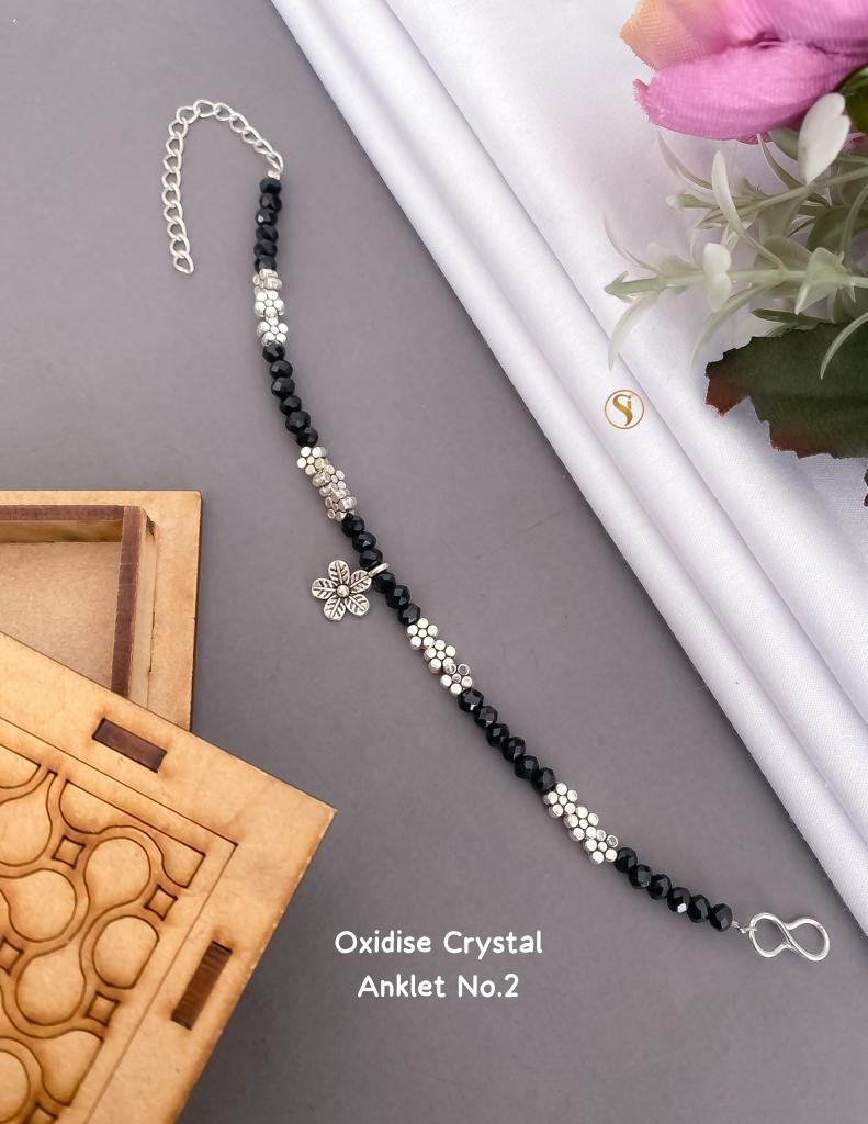 Oxidized Silver And Crystal Anklet For Girl And Women Shivansh Fab