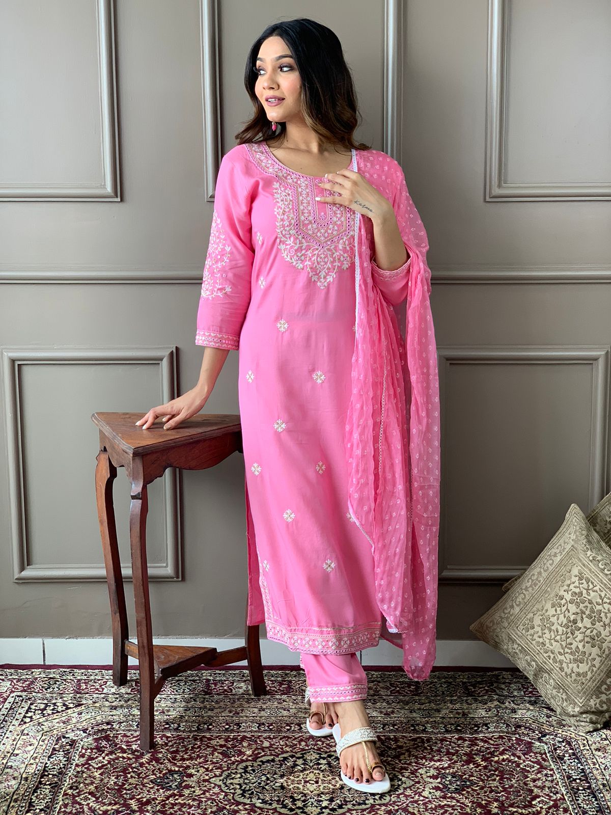 Beautiful kurta with heavy embroidery work with dupatta