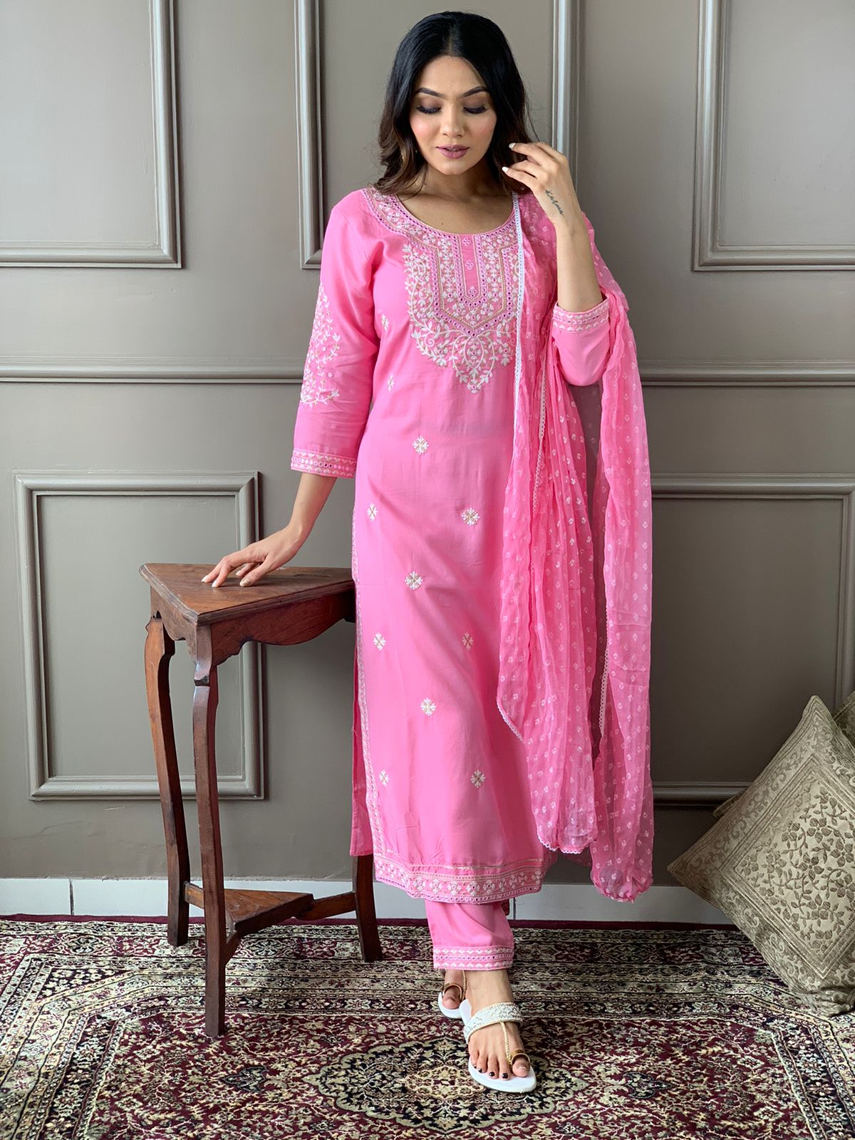 Beautiful kurta with heavy embroidery work with dupatta