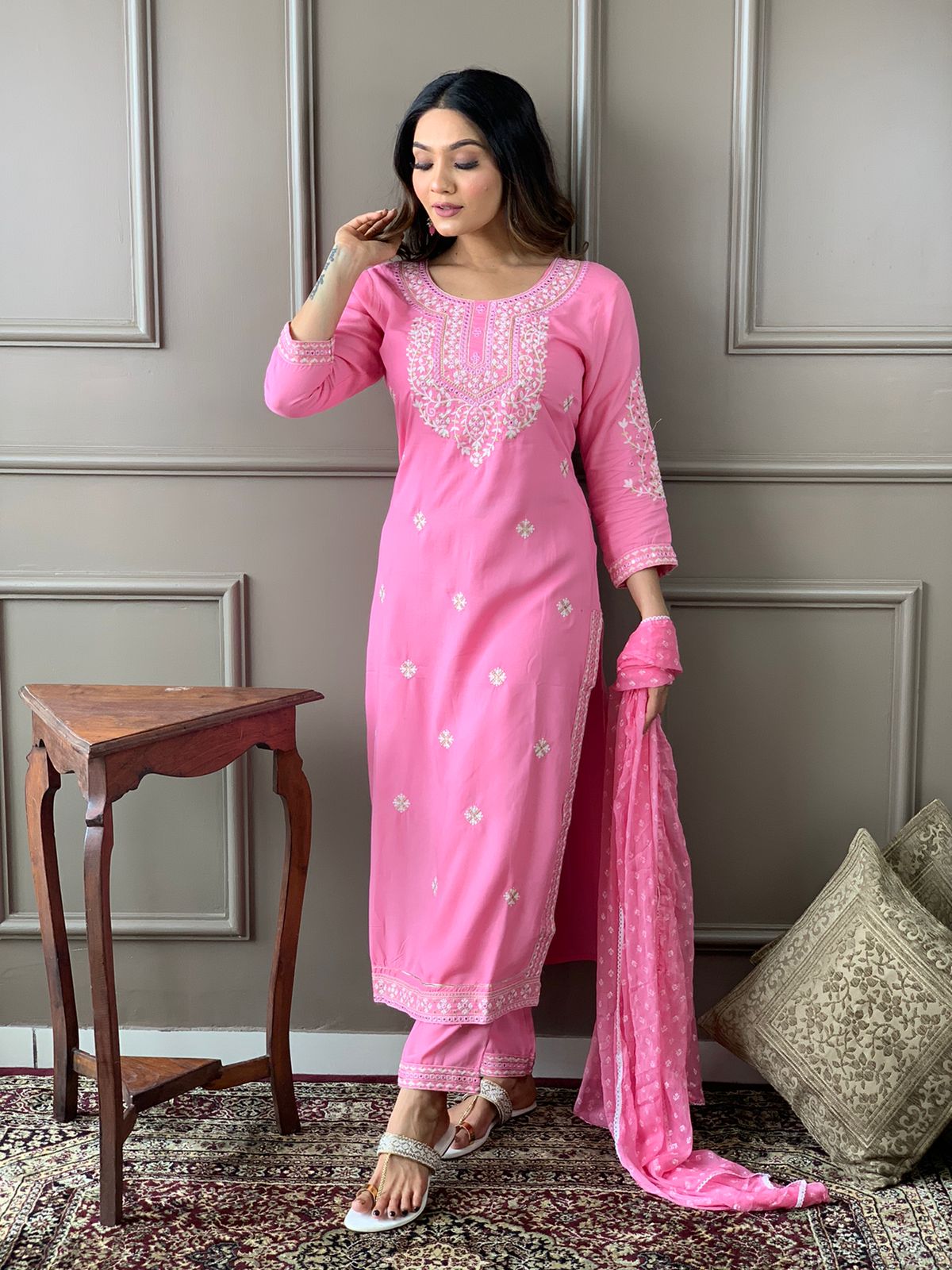 Beautiful kurta with heavy embroidery work with dupatta