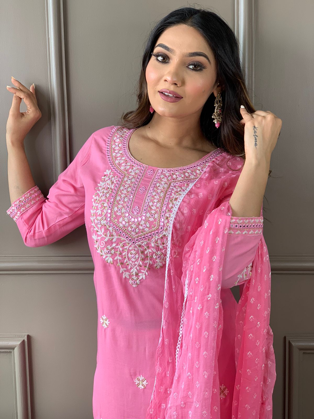 Beautiful kurta with heavy embroidery work with dupatta