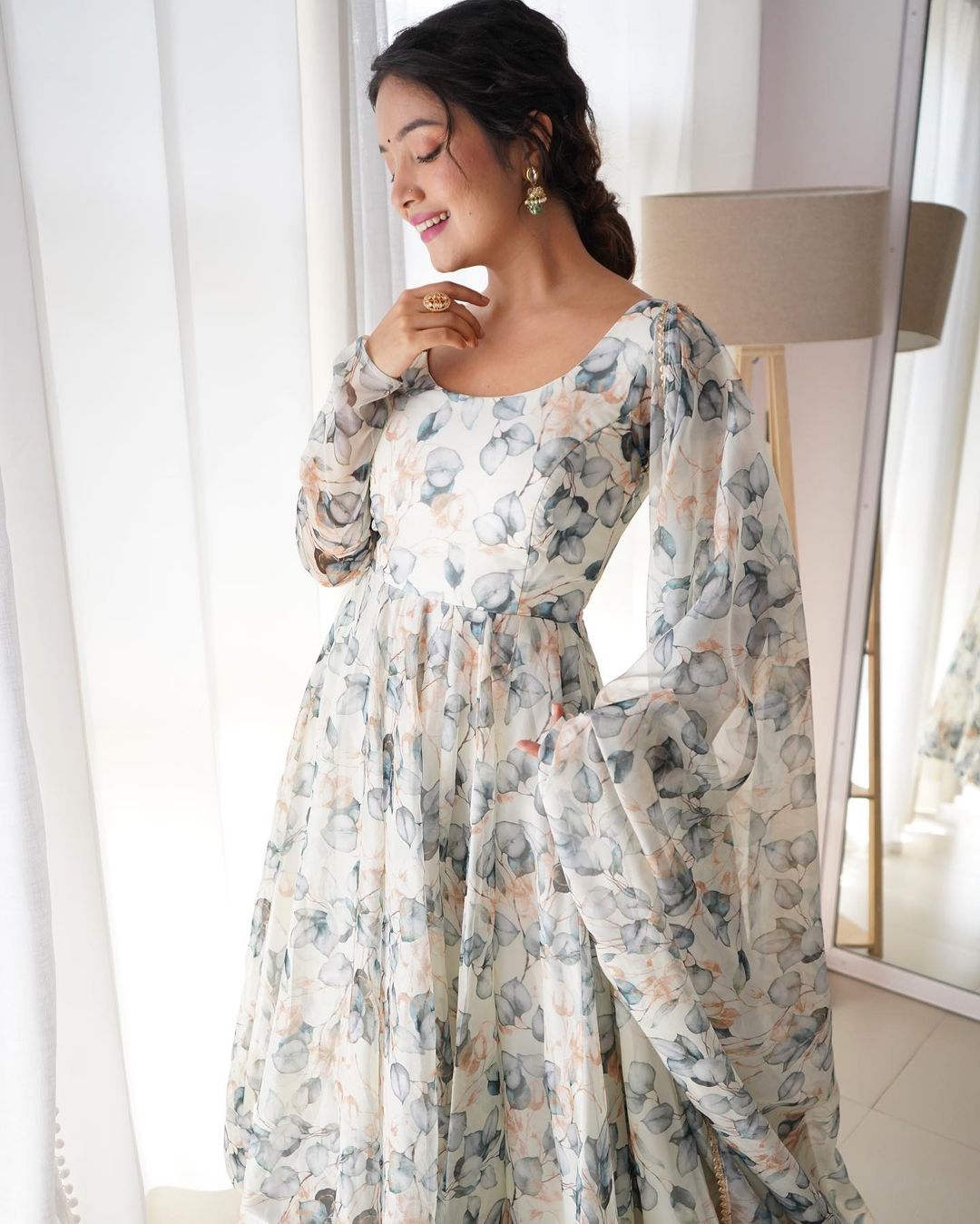 Heavy Silk Organza Print Kurta Set With Dupatta