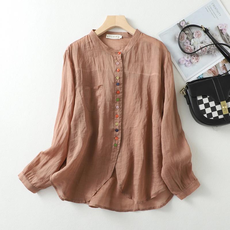 Cotton Solid Long Sleeve Shirt Women