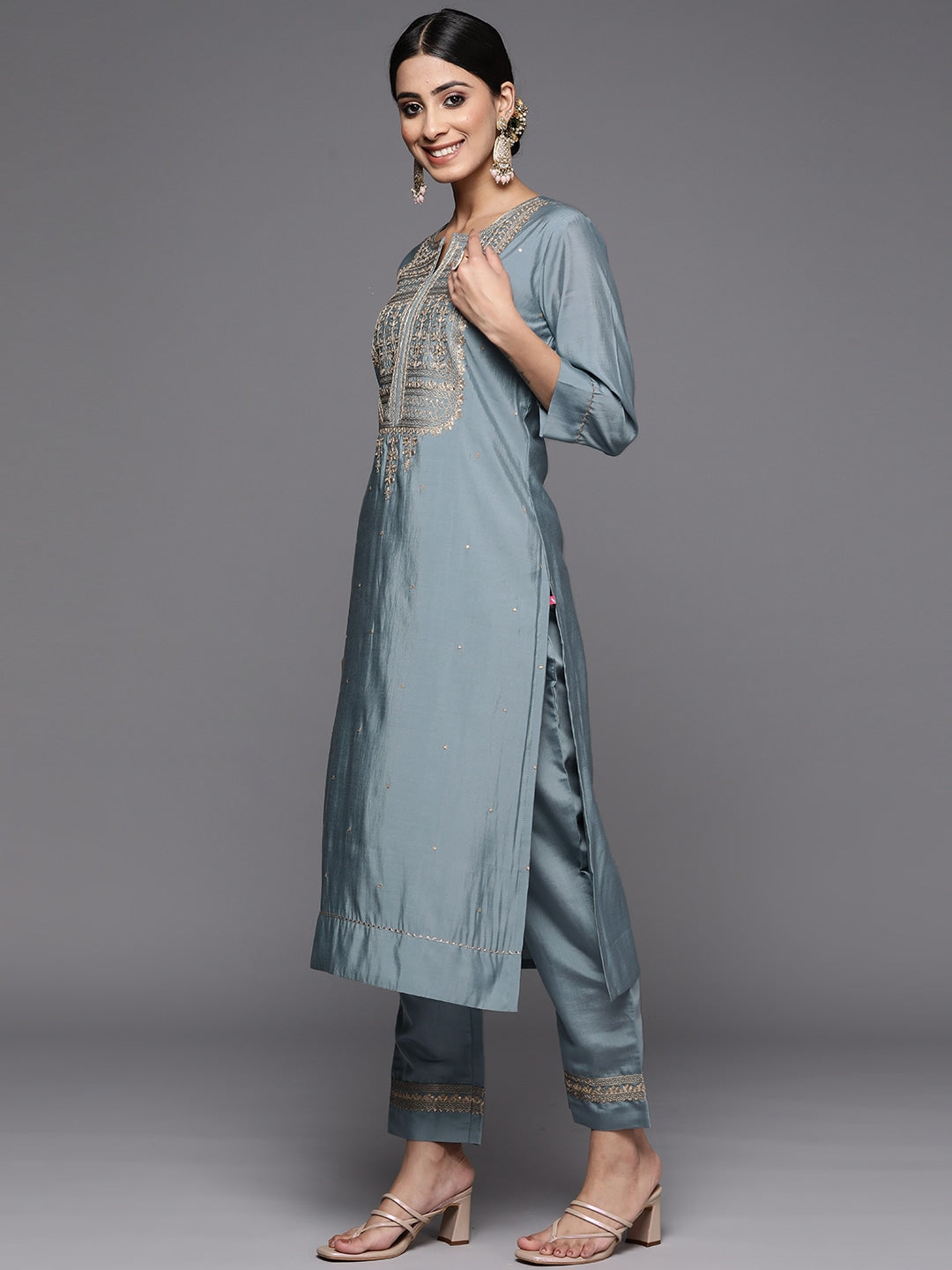 Viscose Chanderi Embroidery Work Kurta Set With Dupatta