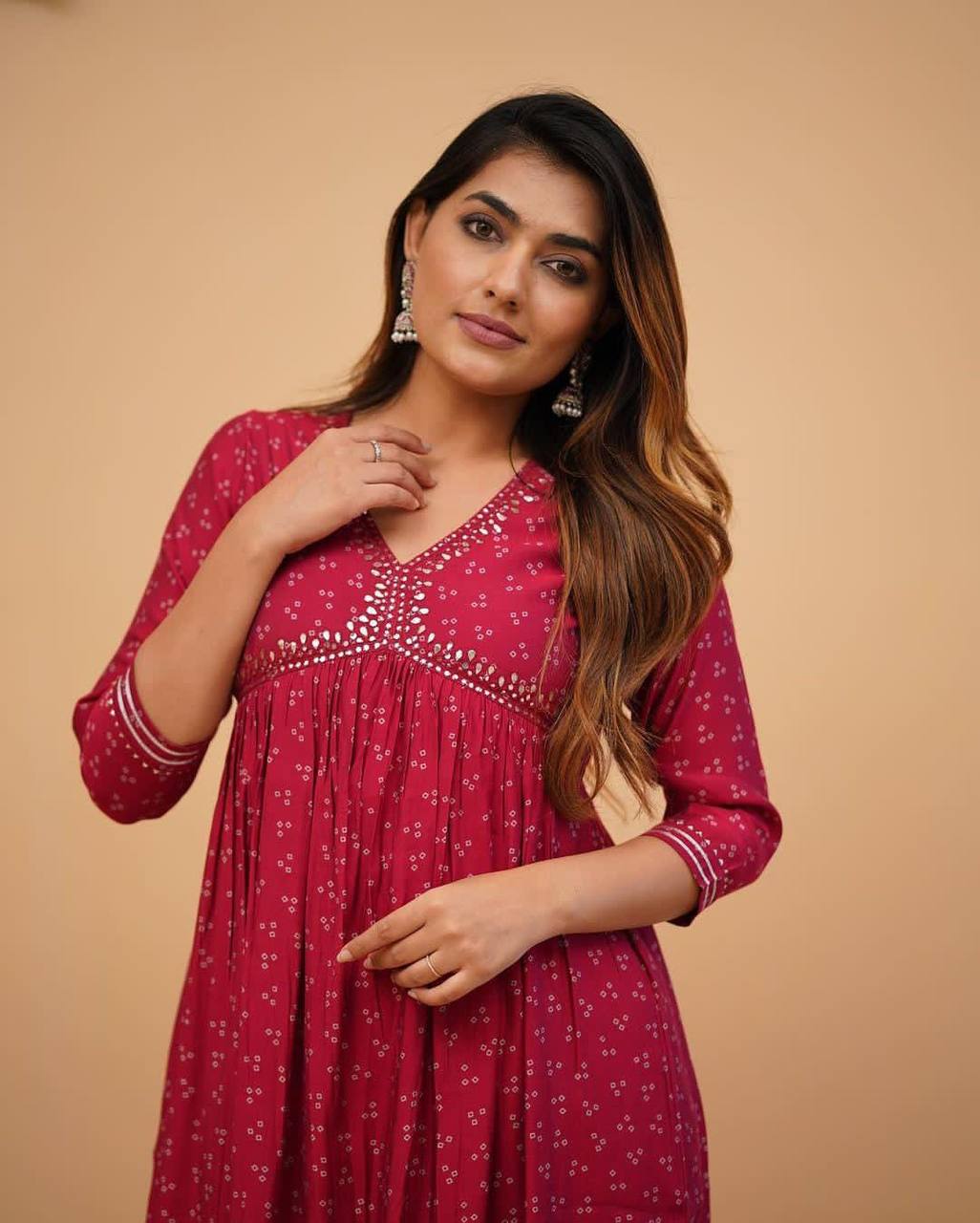 Rayon Mirror Embroidered Badhani Kurta Set