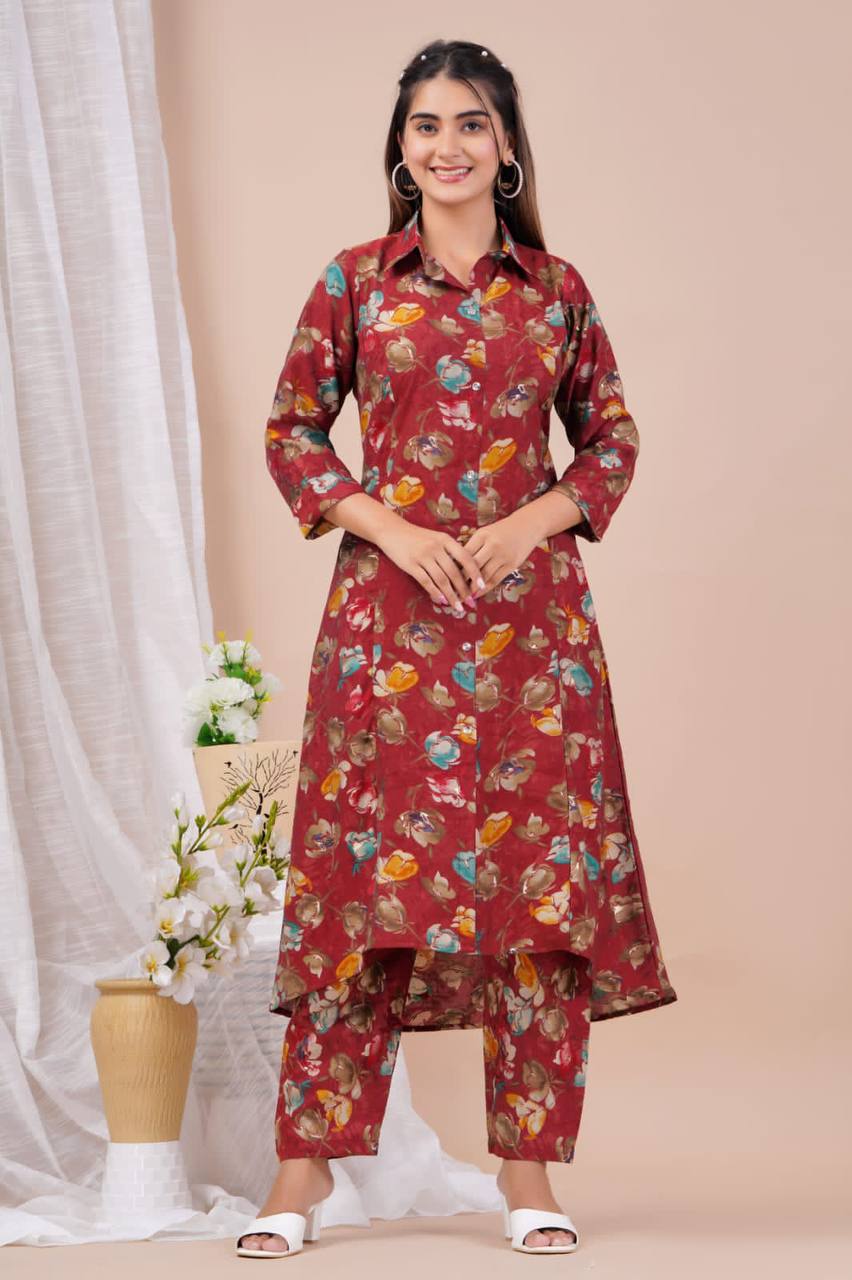Muslin Fabric Long Afghan Co-Ord Kurta Set