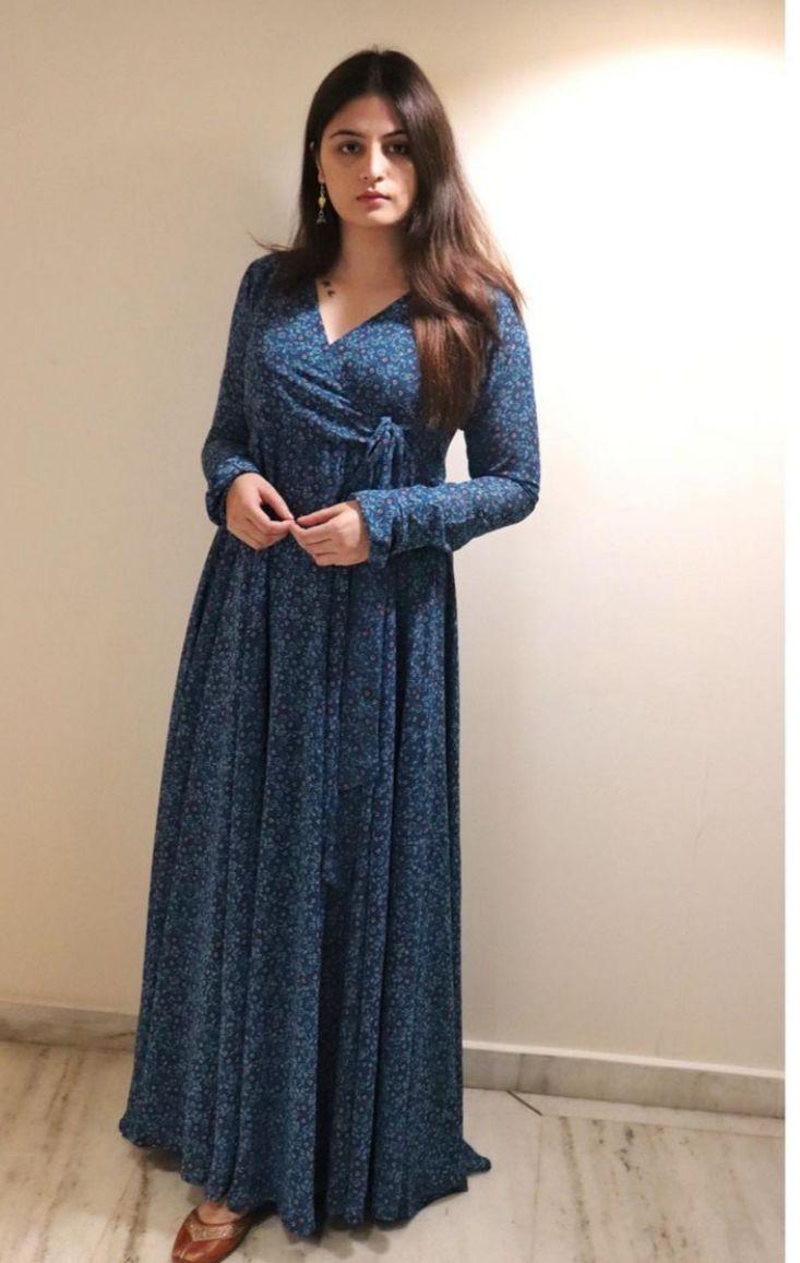 Navy Blue Floral Printed Georgette Gown