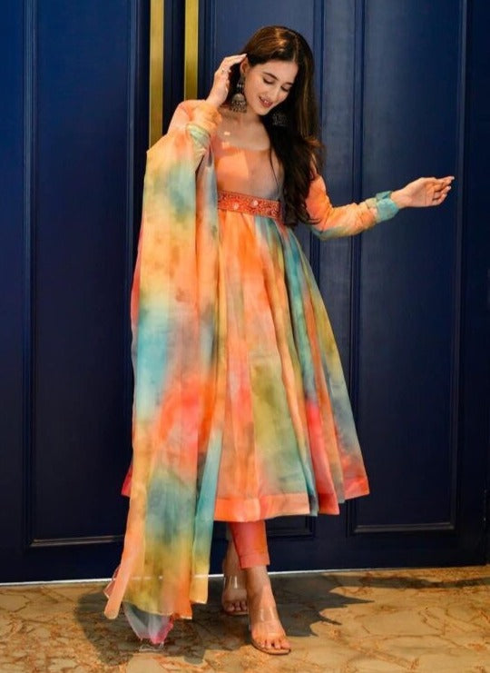Beautiful Organja Silk Shibori Print Kurta Set