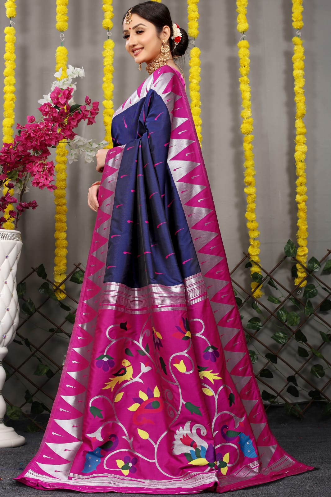 Soft Blue Silk Paithani Saree With Rich Pallu And Meenakari work