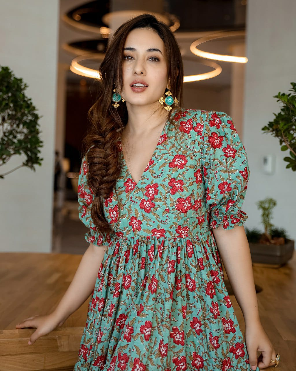 Mint Green poly Cotton Digital Printed Lush Gown Set