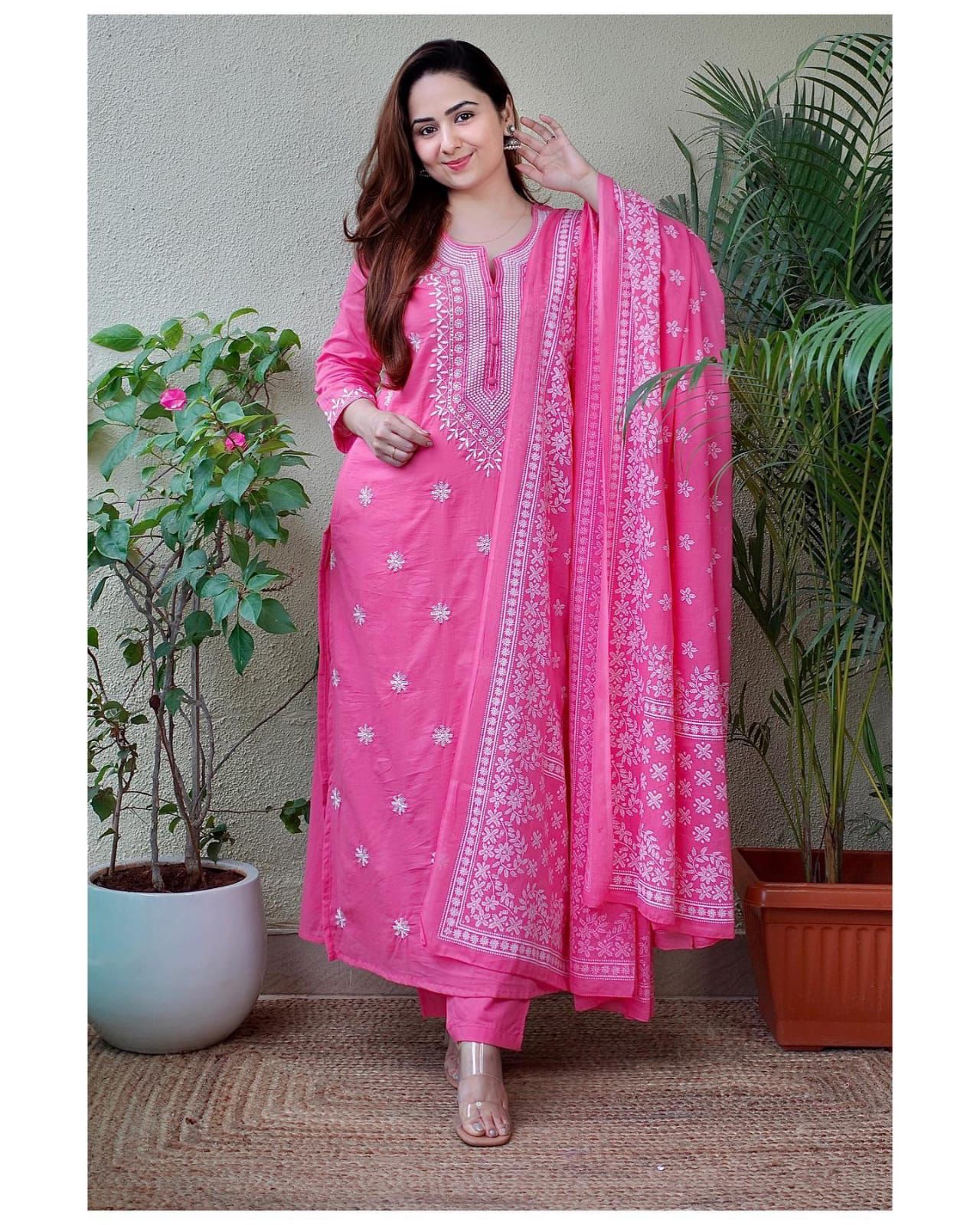 Cotton Pink Kurti With Dupatta Set