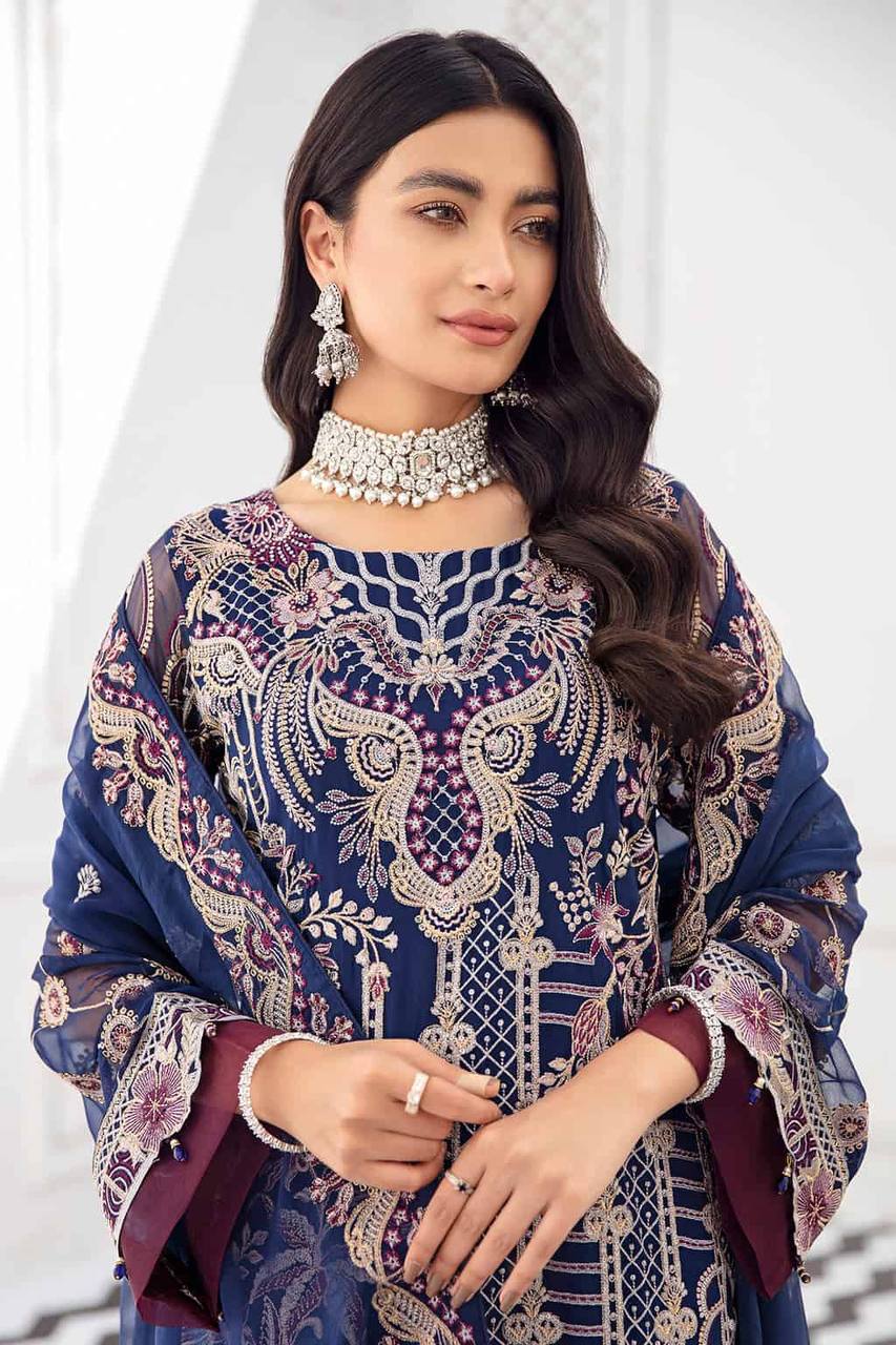 Heavy Blue Faux Georgette Salwar Suit With Nazmin Dupatta