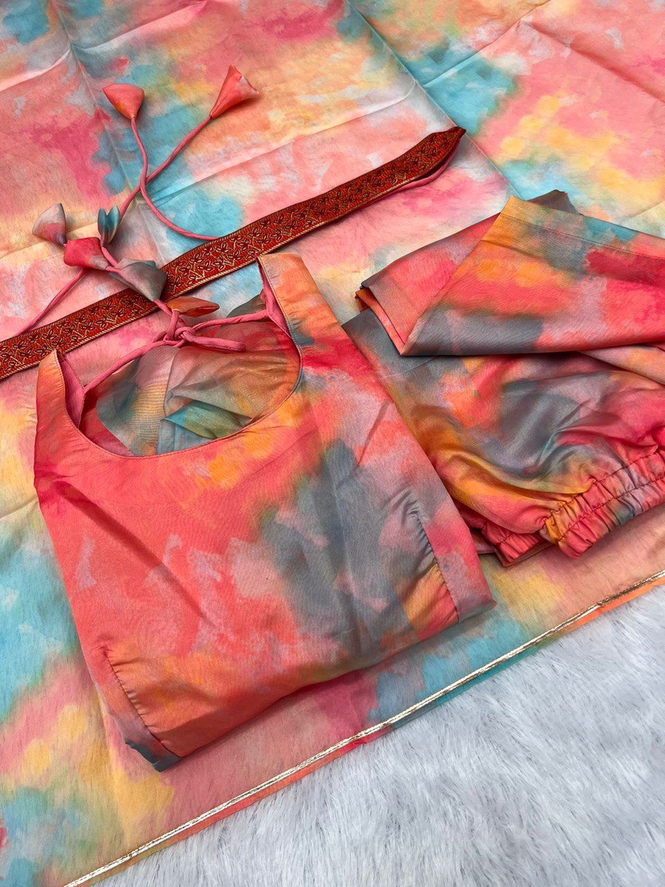 Beautiful Organja Silk Shibori Print Kurta Set