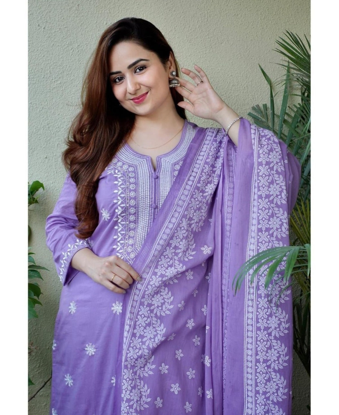 Cotton Lavender Kurti With Dupatta Set