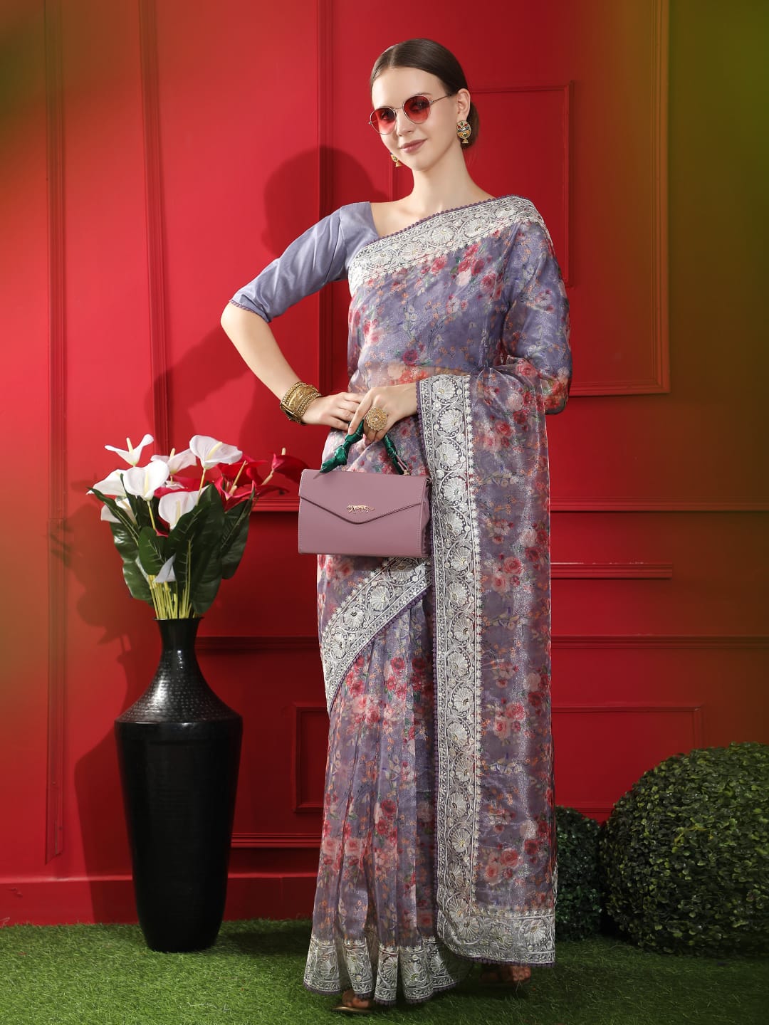 Purple Soft Organza Silk Saree With Fine Sequence Embroidered Border Work