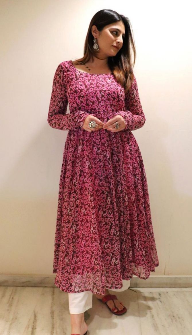 Beautiful Pink Georgette Digital Printed Gown