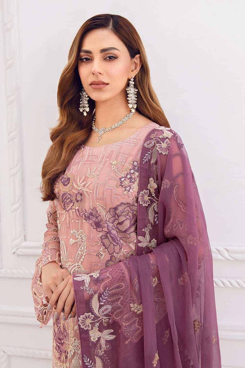 Heavy Pink Faux Georgette Salwar Suit With Nazmin Dupatta