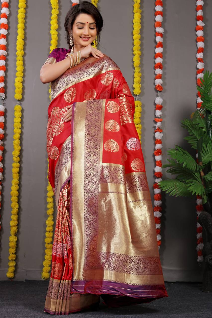 Red Kanchipuram Pure Silk Handloom Saree With Pure Jari