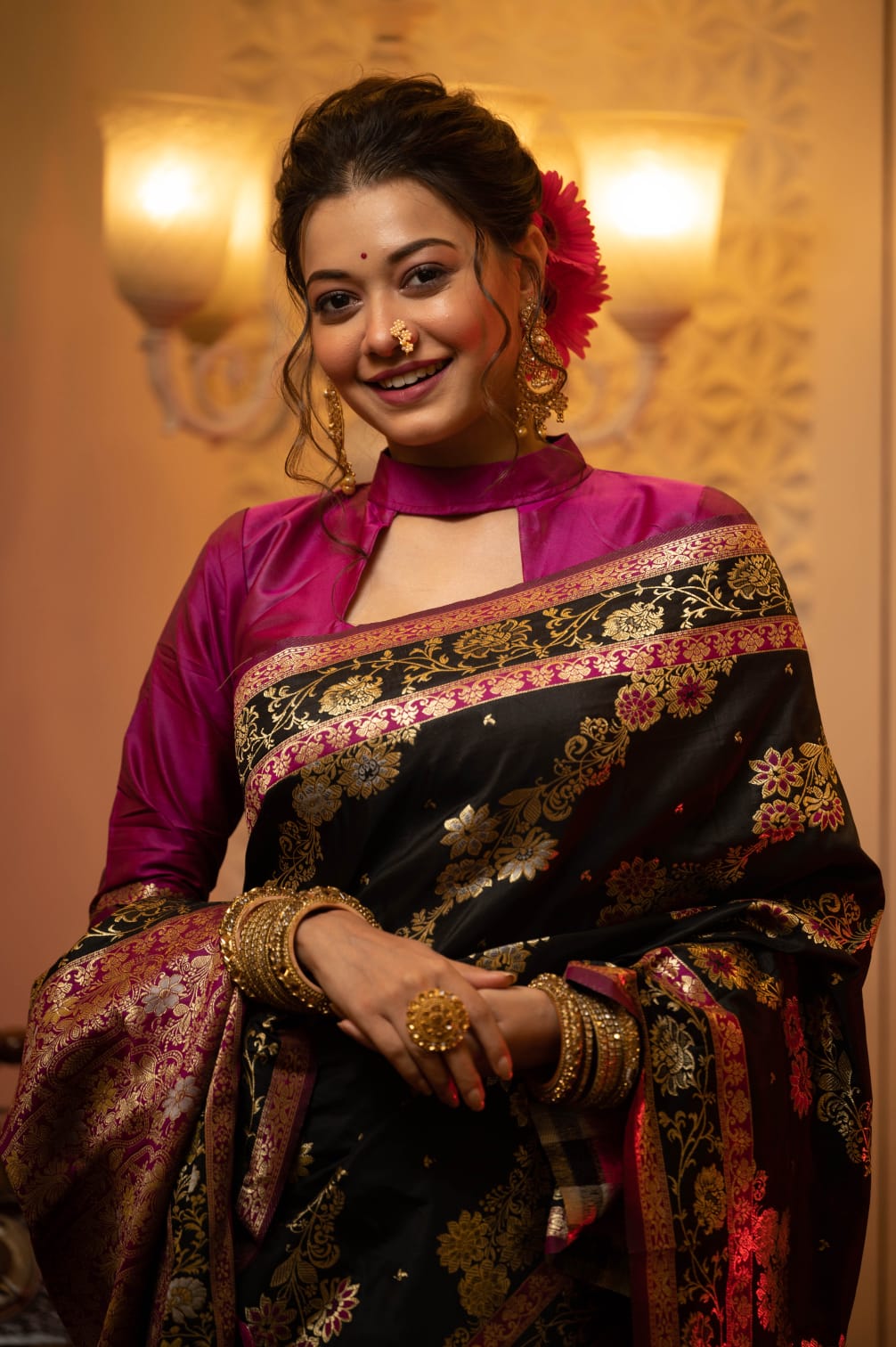 Black Soft Banarasi Silk Saree