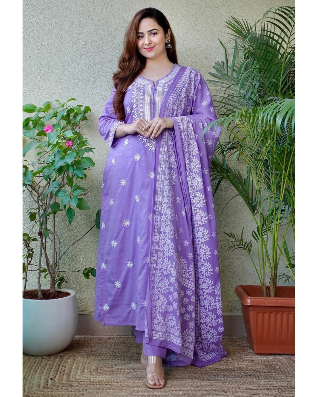 Cotton Lavender Kurti With Dupatta Set