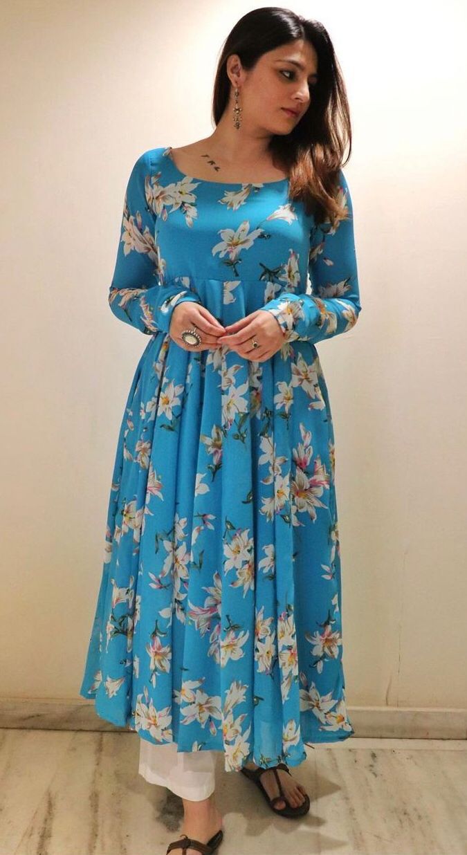 Beautiful Lavender Blue Georgette Gown with Digital print