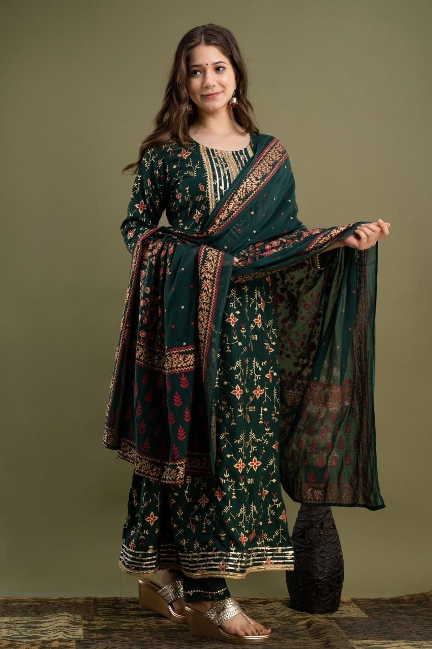Pure Rayon Fabric Print Straight Kurti Set