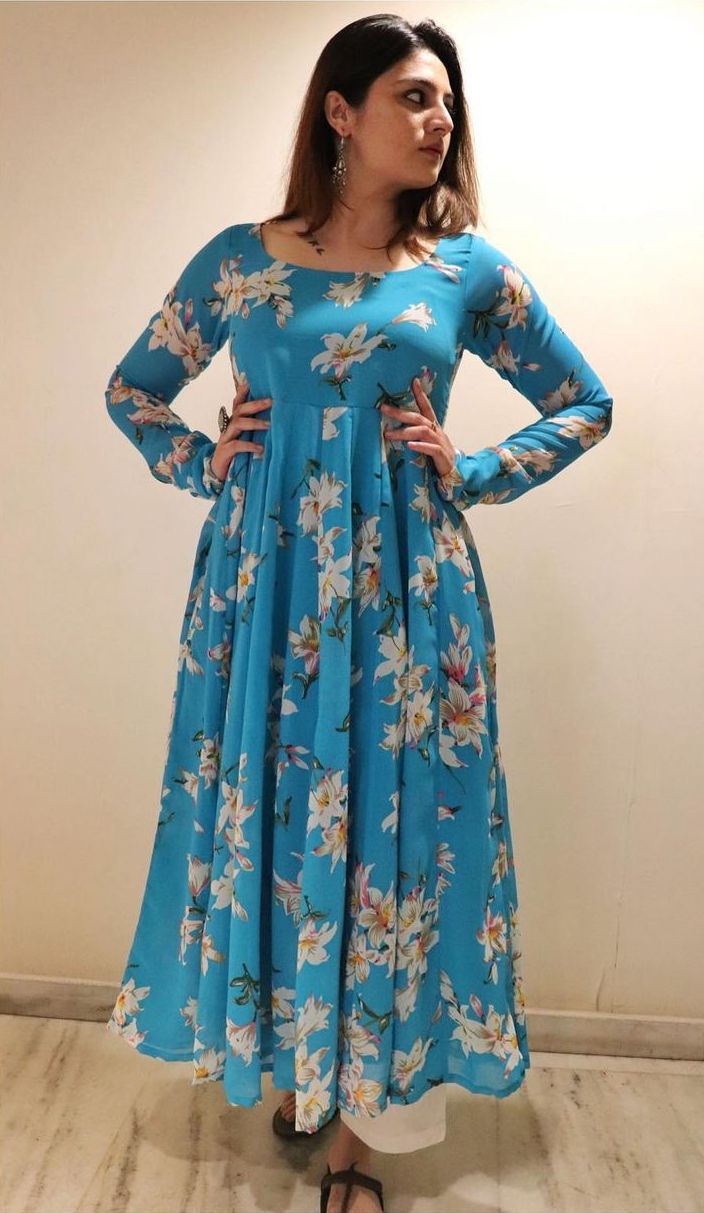 Beautiful Lavender Blue Georgette Gown with Digital print