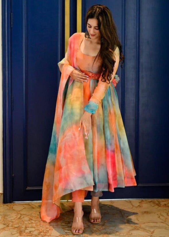 Beautiful Organja Silk Shibori Print Kurta Set