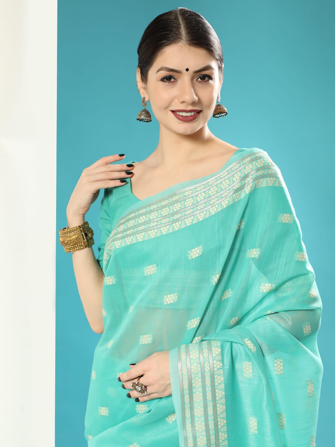 Sky Blue Chanderi Chikankari Weaving Saree With Classy Zari 2