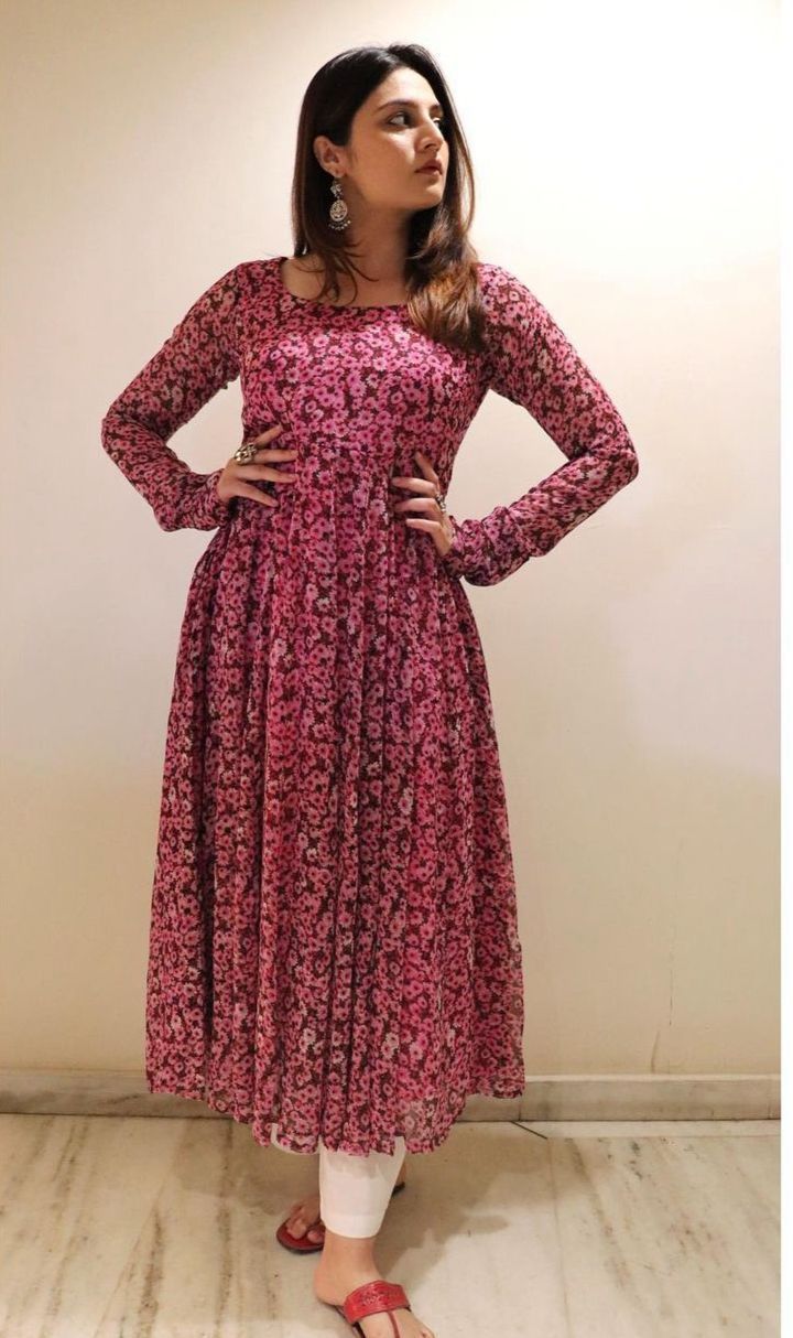 Beautiful Pink Georgette Digital Printed Gown