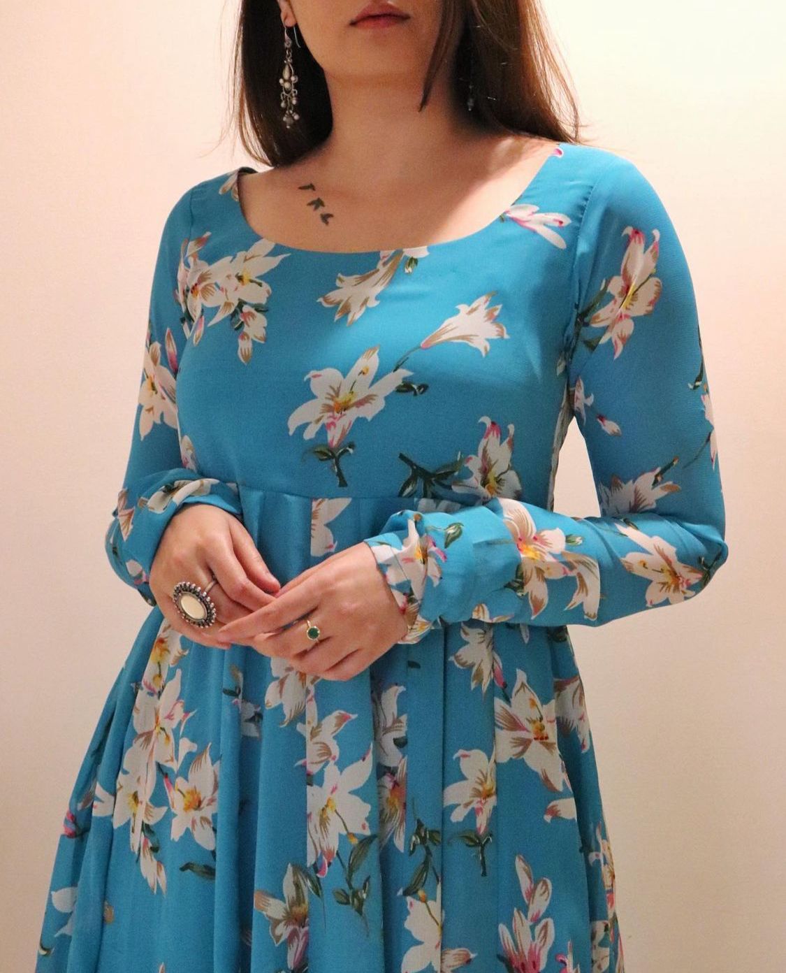Beautiful Lavender Blue Georgette Gown with Digital print