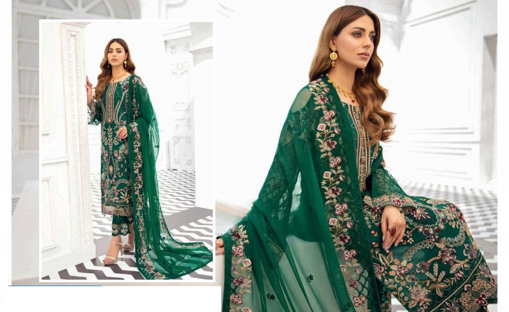 Green Faux Georgette Salwar With Nazmin Dupatta Set