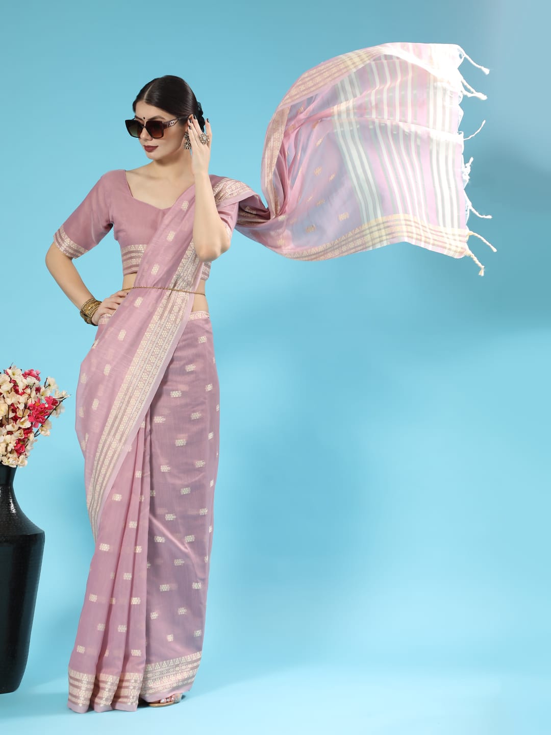 Purple Chanderi Chikankari Weaving Saree With Classy Zari