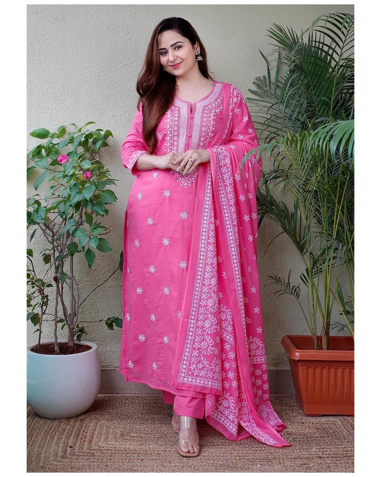 Cotton Pink Kurti With Dupatta Set