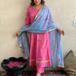 Beautiful Printed Pink Colour Cotton kurta pant and dupatta set