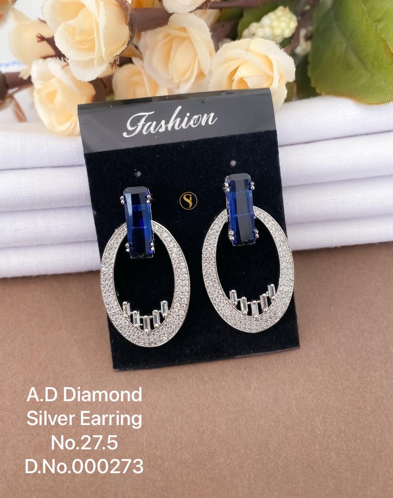 Blue & Silver Plated Geometric Drop Earrings