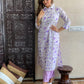 Cotton White & Purple Colour Kurti With Pant