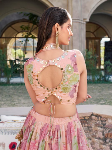 Embroidered Semi-Stitched Lehenga & Unstitched Blouse With Dupatta