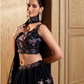 Embroidered Semi-Stitched Navy Blue Lehenga & Unstitched Blouse With Dupatta