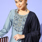 Viscose Rayon Skyblue Embroidery Kurta Set With Dupatta Set