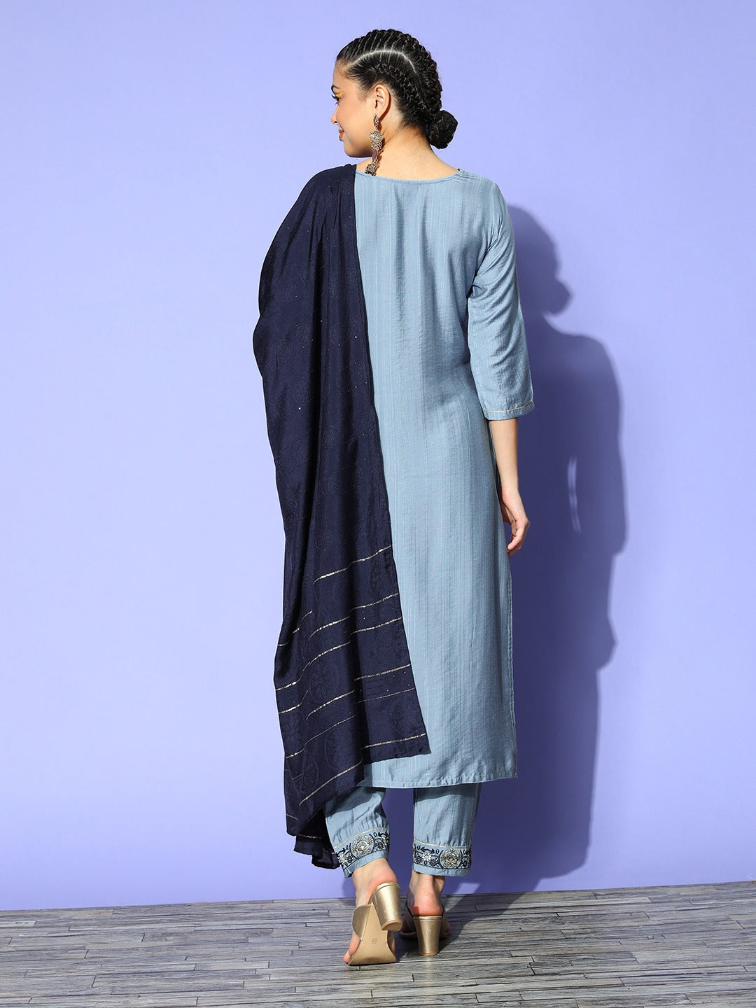 Viscose Rayon Skyblue Embroidery Kurta Set With Dupatta Set