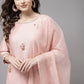 Viscose Rayon Slub Peach Embroidery Kurta Set With Dupatta