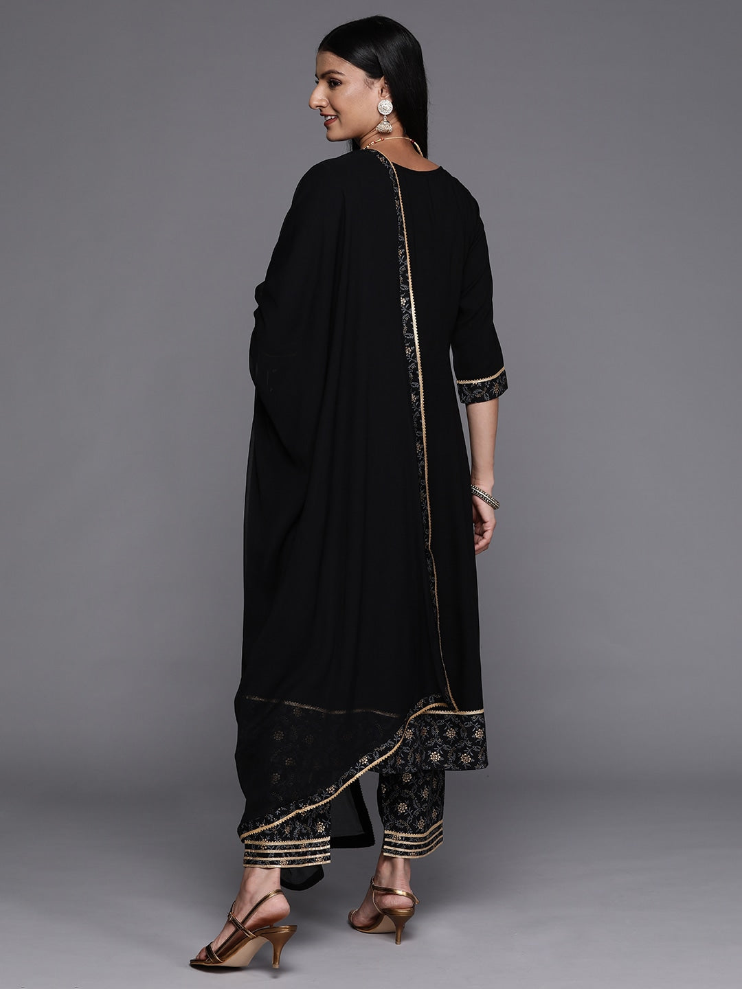 Rayon Slub Gorgeous Printed Black Kurta Set