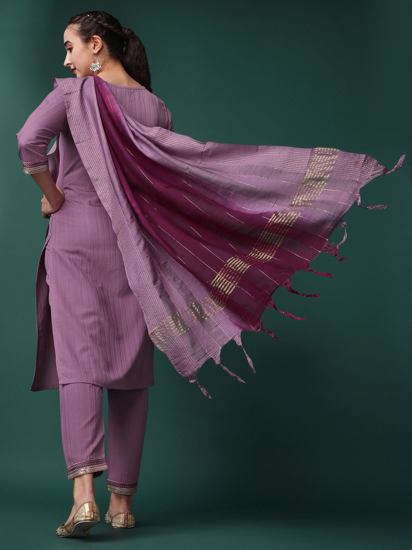 Silk Blend Sequence Embroidery Work Kurta Set With Dupatta