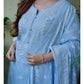 Cotton Sky Blue Kurti With Dupatta Set