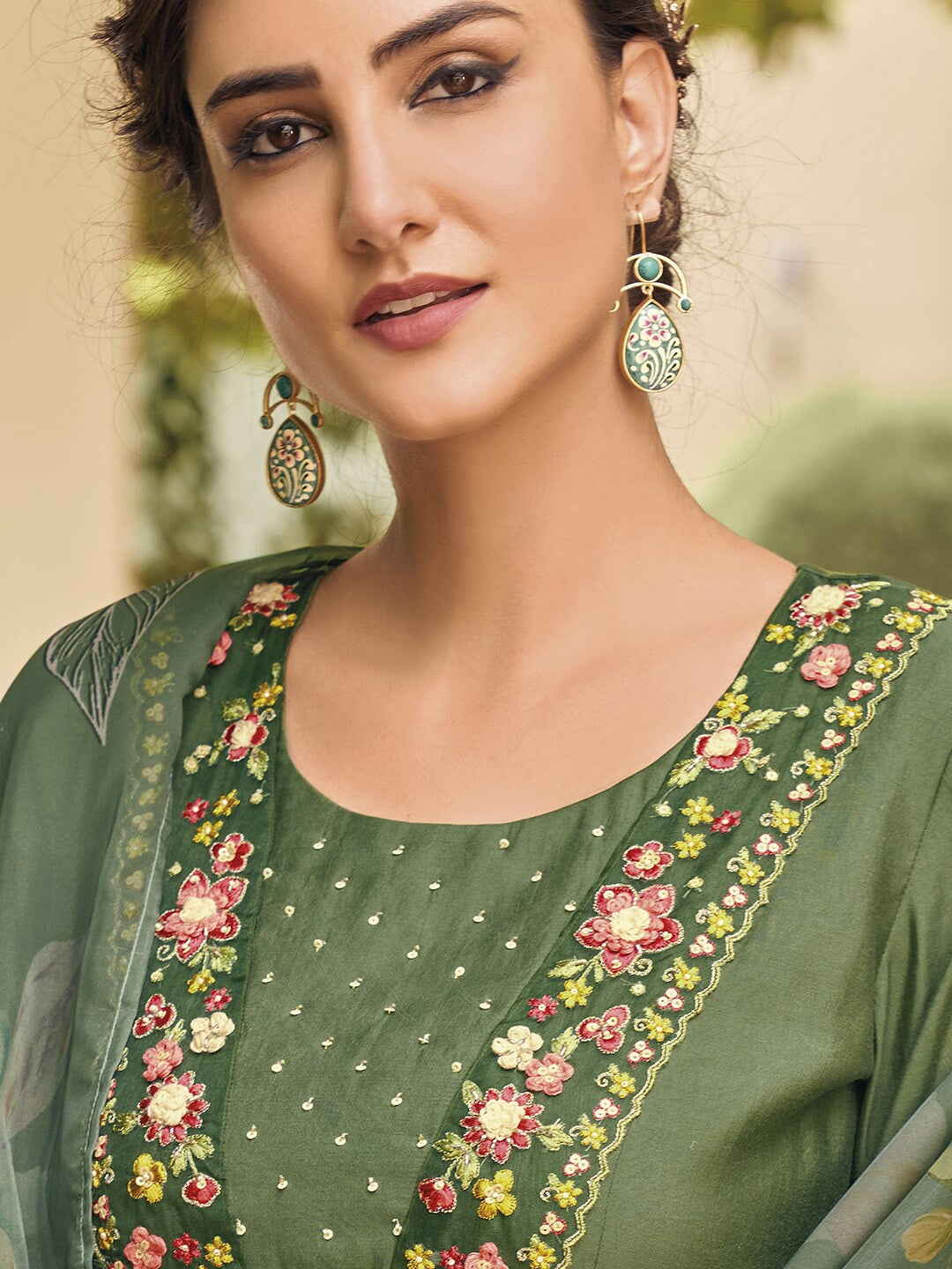 Viscose Rayon Embroidered Kurta With Printed Dupatta Set