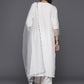 Viscose Chanderi White Embroidery Kurta Set With Dupatta Set