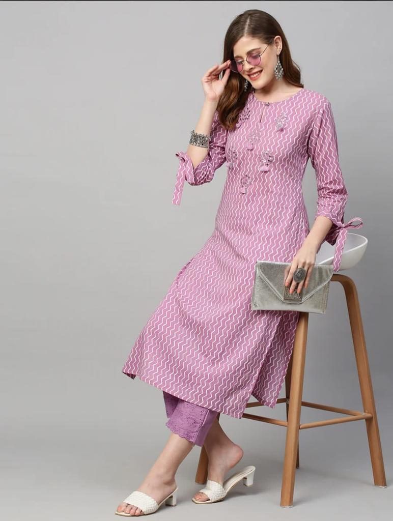 Beautiful Rayon Pink Embroidery work Kurti With Pant